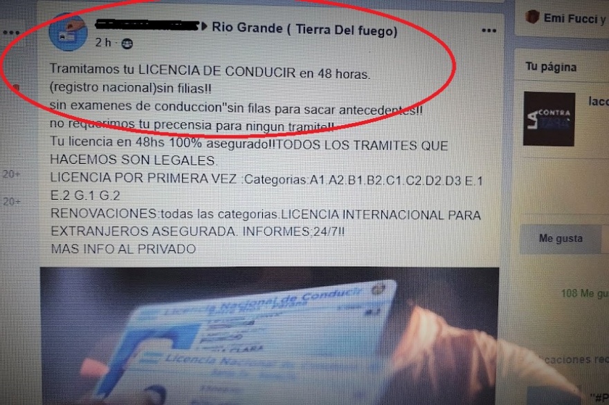 Denuncian una red que ofrecía licencias de conducir falsas que se promocionaba a través de las redes sociales.